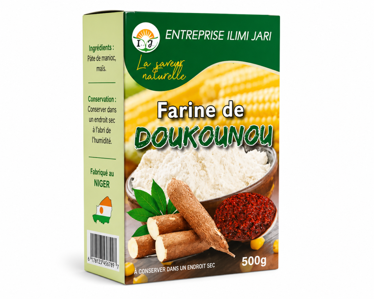 Vue latérale farine de Doukounou 500g