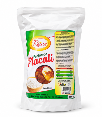 Emballage de farine de placali Yellior, manioc fermenté déshydraté, 500 g.