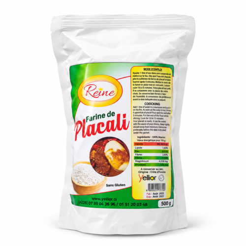 Emballage de farine de placali Yellior, manioc fermenté déshydraté, 500 g.